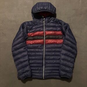 Cotopaxi Fuego Down Jacket Mens Medium Puffer Coat Hooded Lightweight Navy Blue